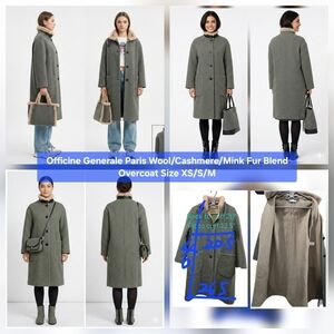 Officine Generale Paris Wool/Cashmere/Mink Fur Blend Overcoat Sizes XS/S/M